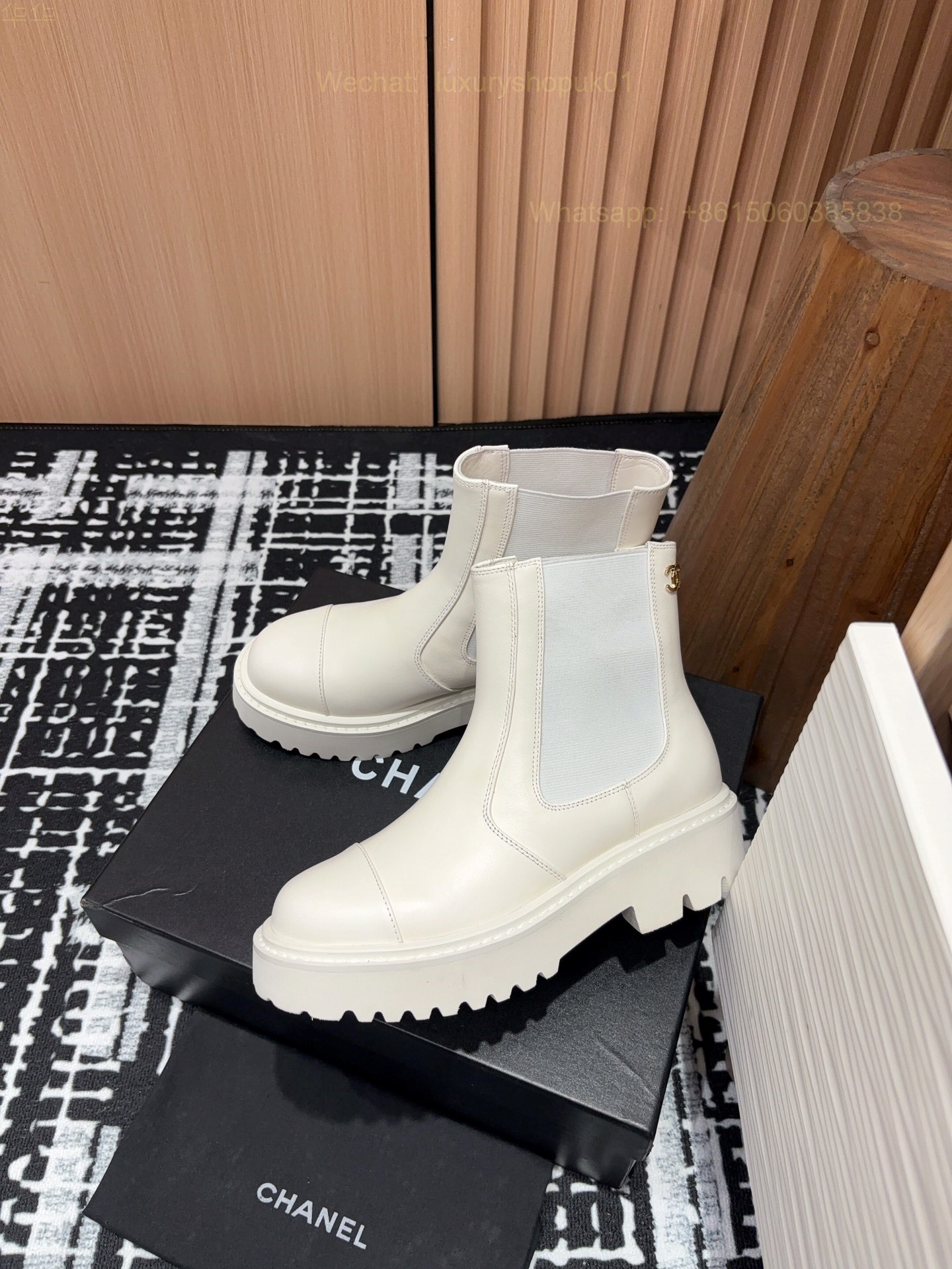 Chanel Leather Flat Chelsea Ankle Boots Women Shoes