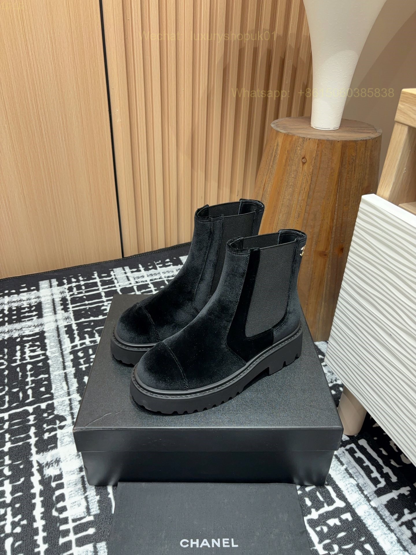Chanel Velvet Flat Chelsea Ankle Boots Women Shoes