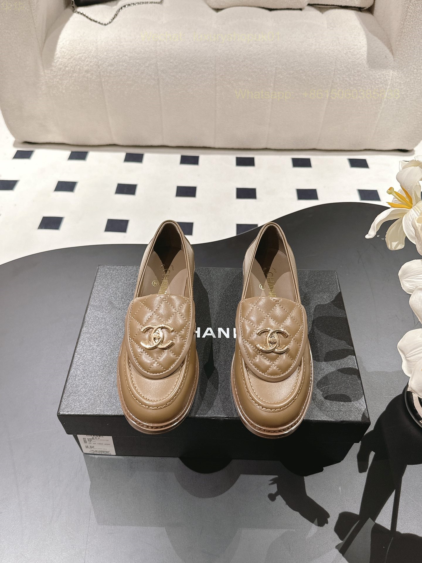 Chanel Chain Leather Loafer flat CC Logo Women Shoes