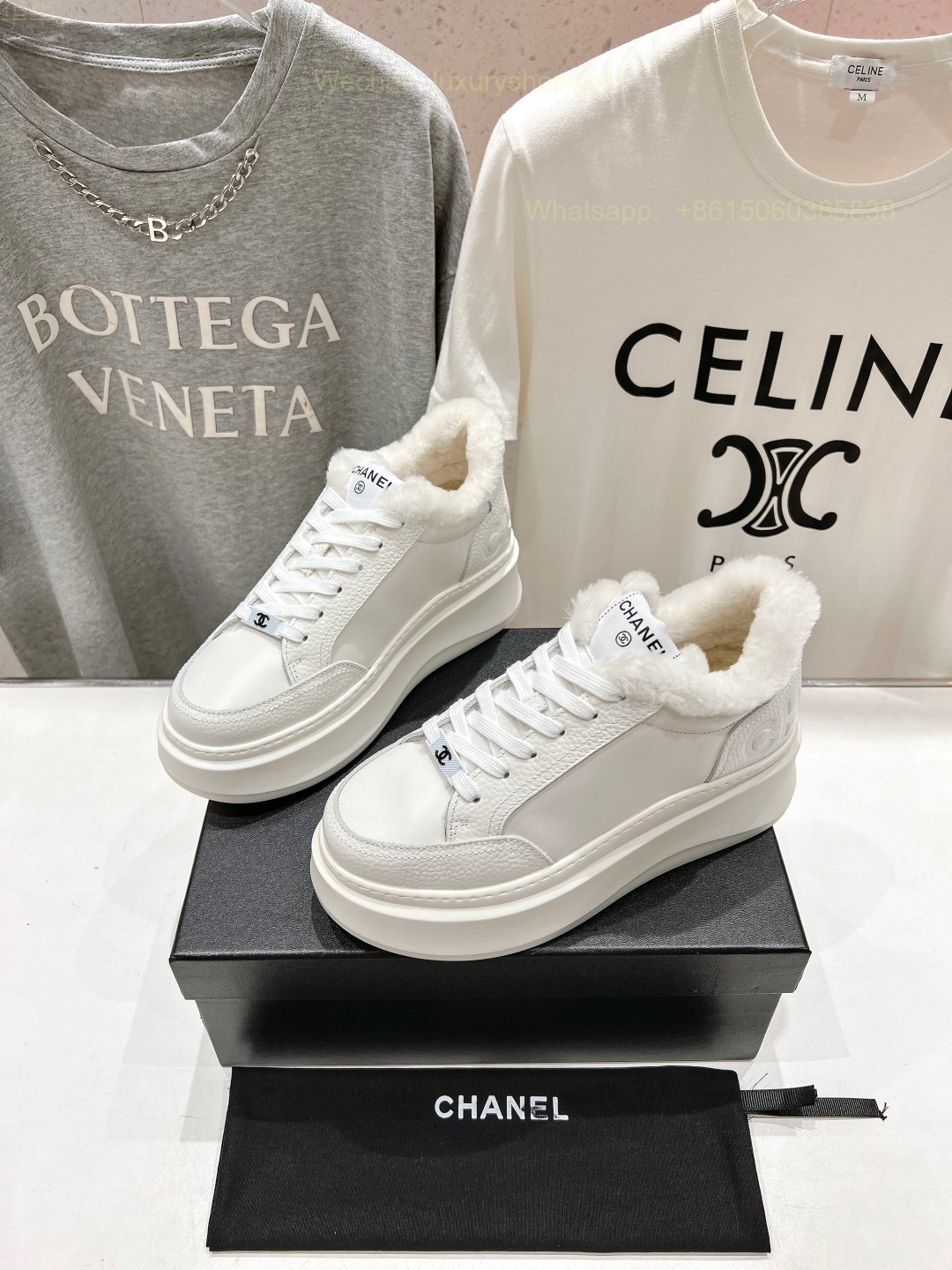 Chanel Fur Shearling Sneaker CC Logo Women Platform Shoes