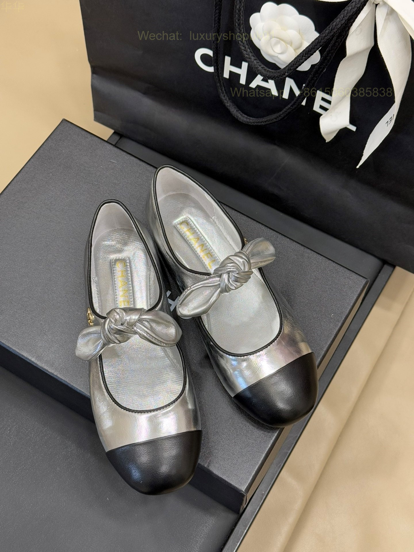 Chanel Bow Strap Ballet flats Leather CC Logo Women Shoes