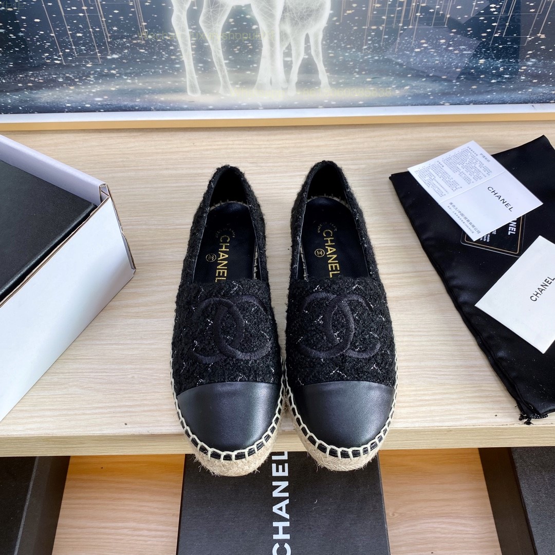 Chanel CC Logo Cap Toe Espadrilles Flat Women Shoes