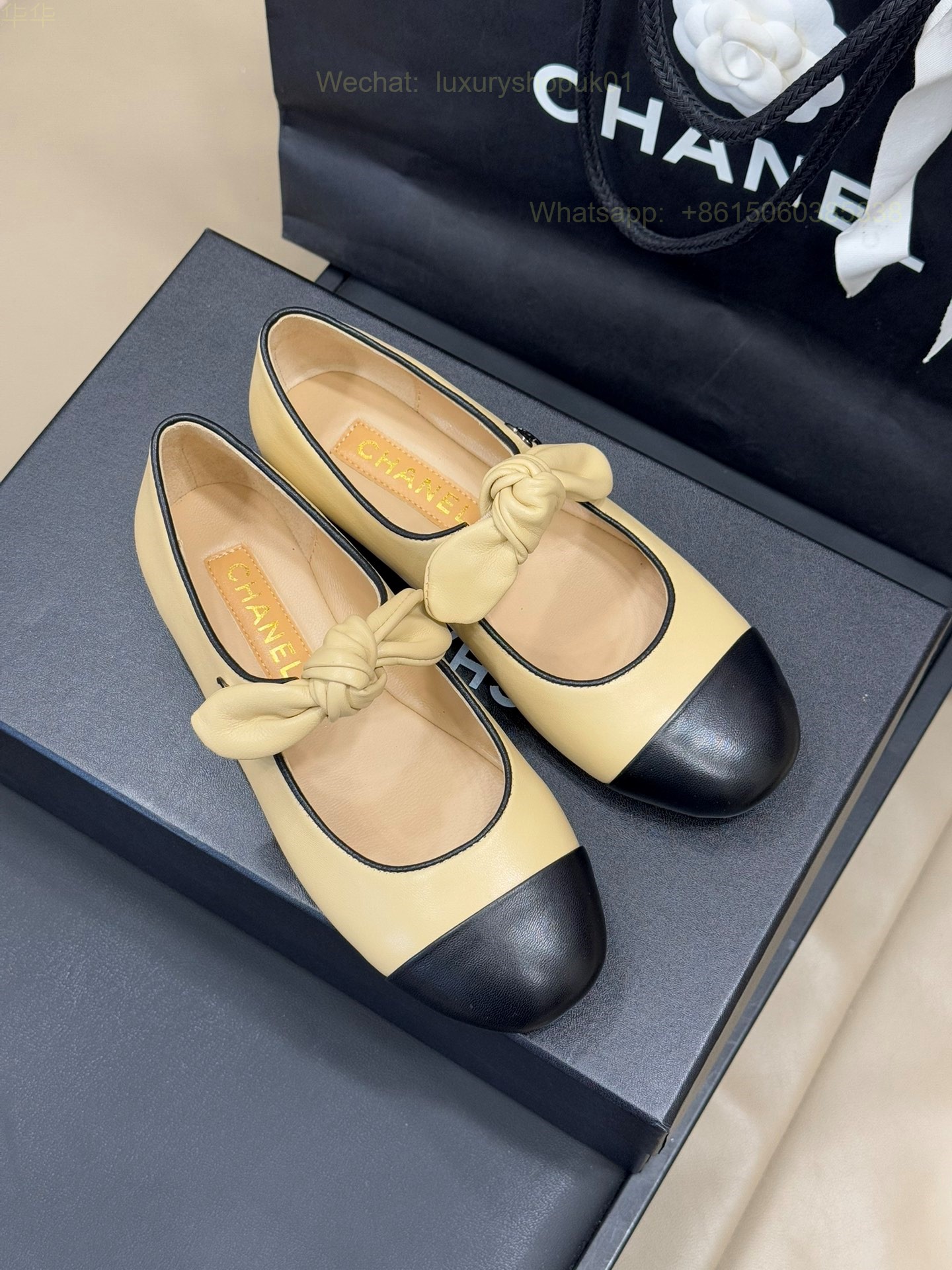Chanel Bow Strap Ballet flats Leather CC Logo Women Shoes