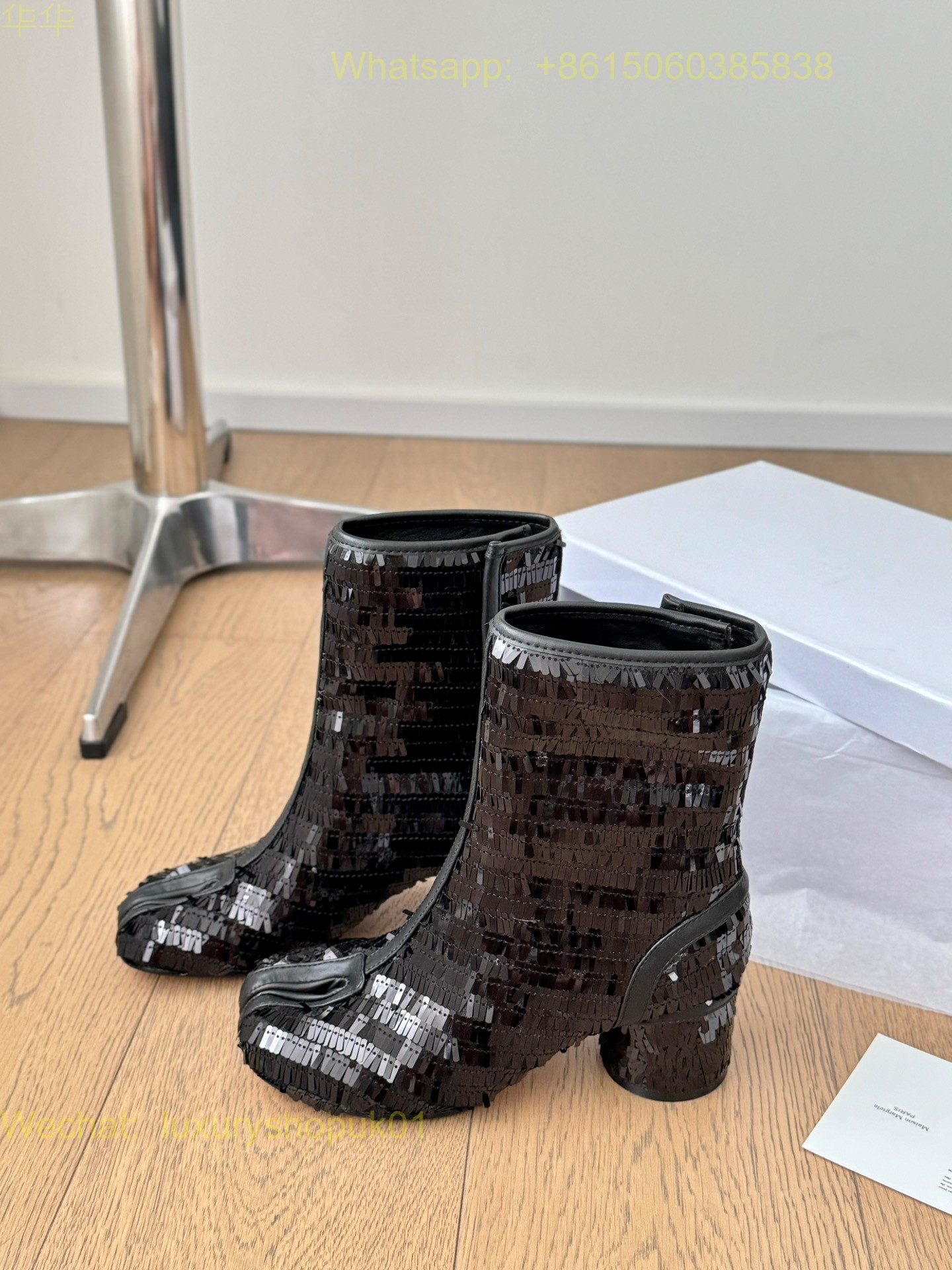 MM6 Maison Margiela sequin Stich-Out Leather Anatomic Tabi Ankle Boots Women Shoes