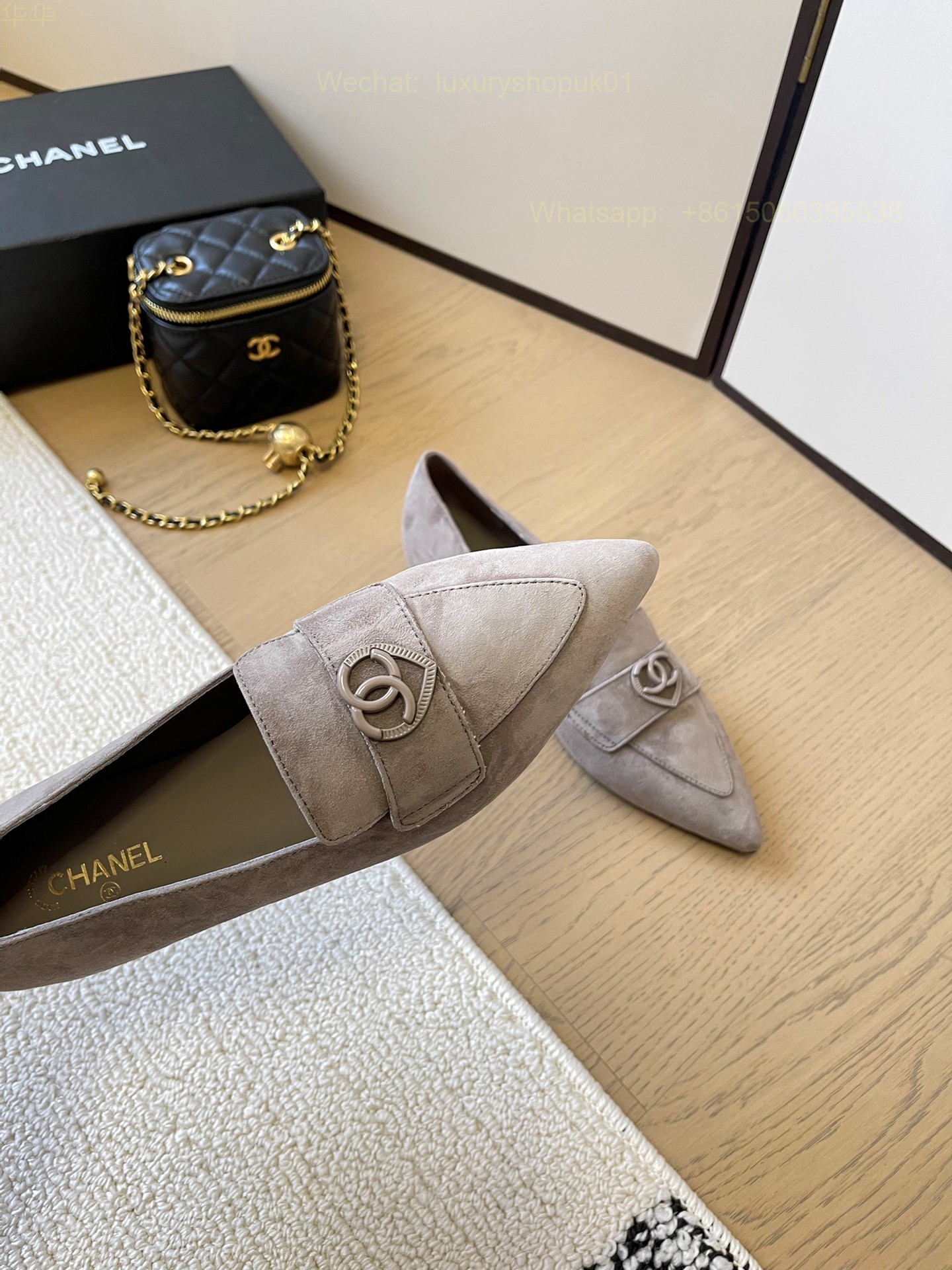 Chanel Leather Loafer Pointed Toe flat CC Logo Women Shoes