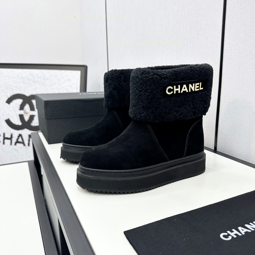 Chanel Fur Shearling Boots Flat Women Snow Shoes