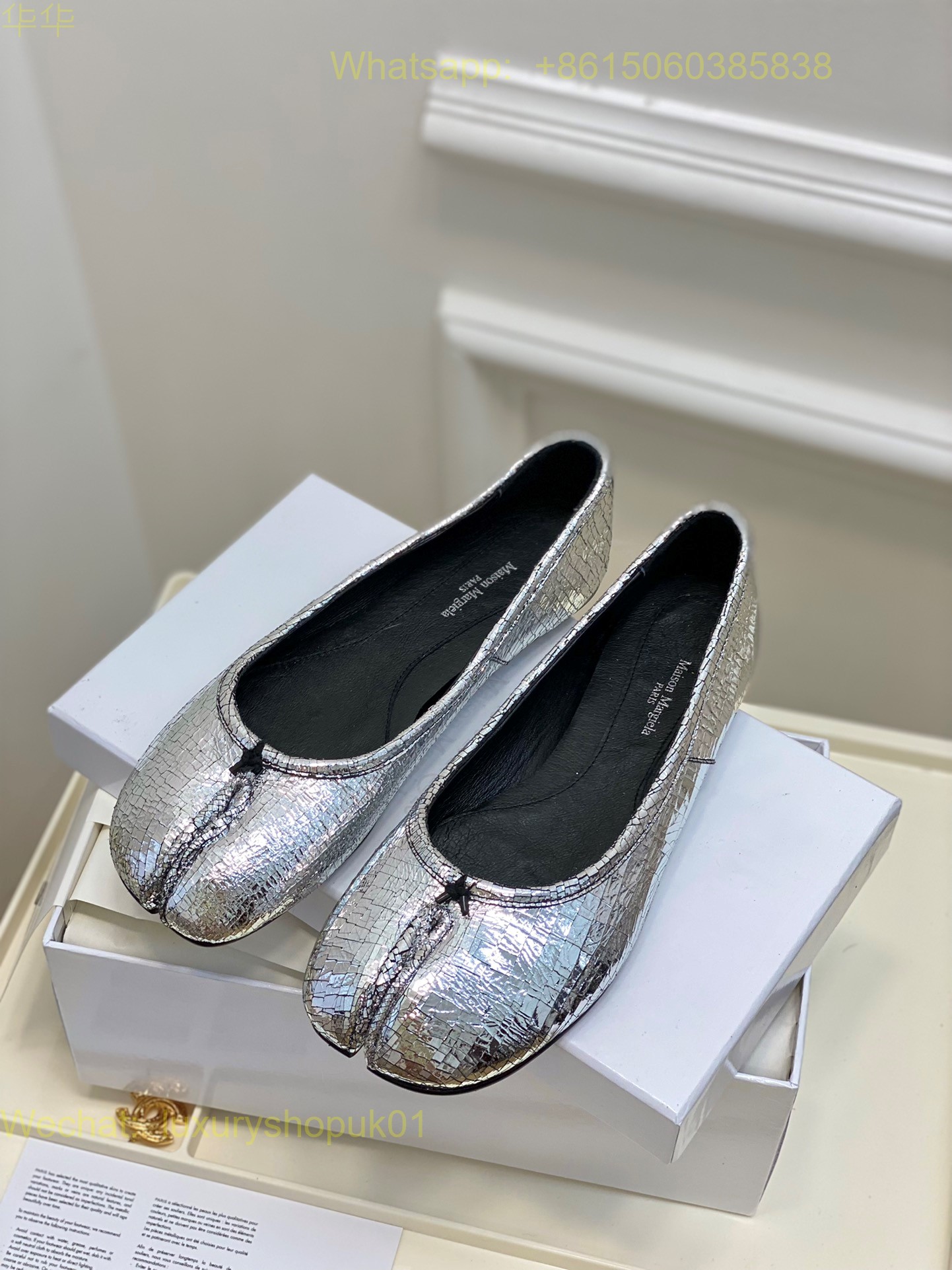 MM6 Maison Margiela tabi stitch-out silver leather ballerina shoes Women Flat Shoes