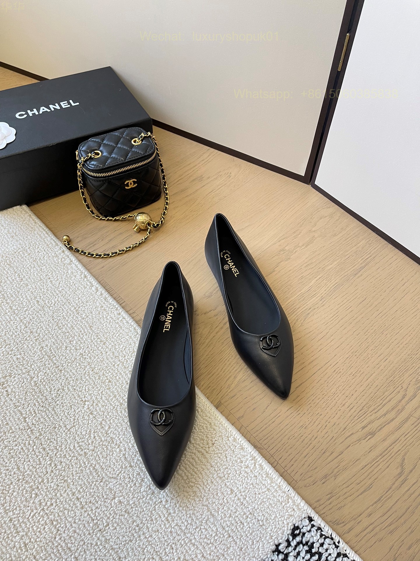 Chanel Leather Pointed Toe Ballet flat CC Logo Women Shoes