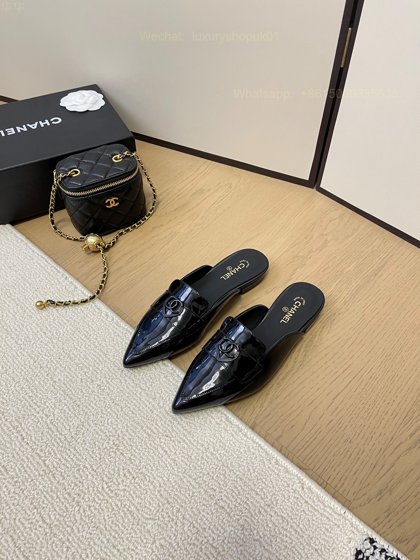 Chanel Leather Slipper Pointed Toe flat CC Logo Women Shoes