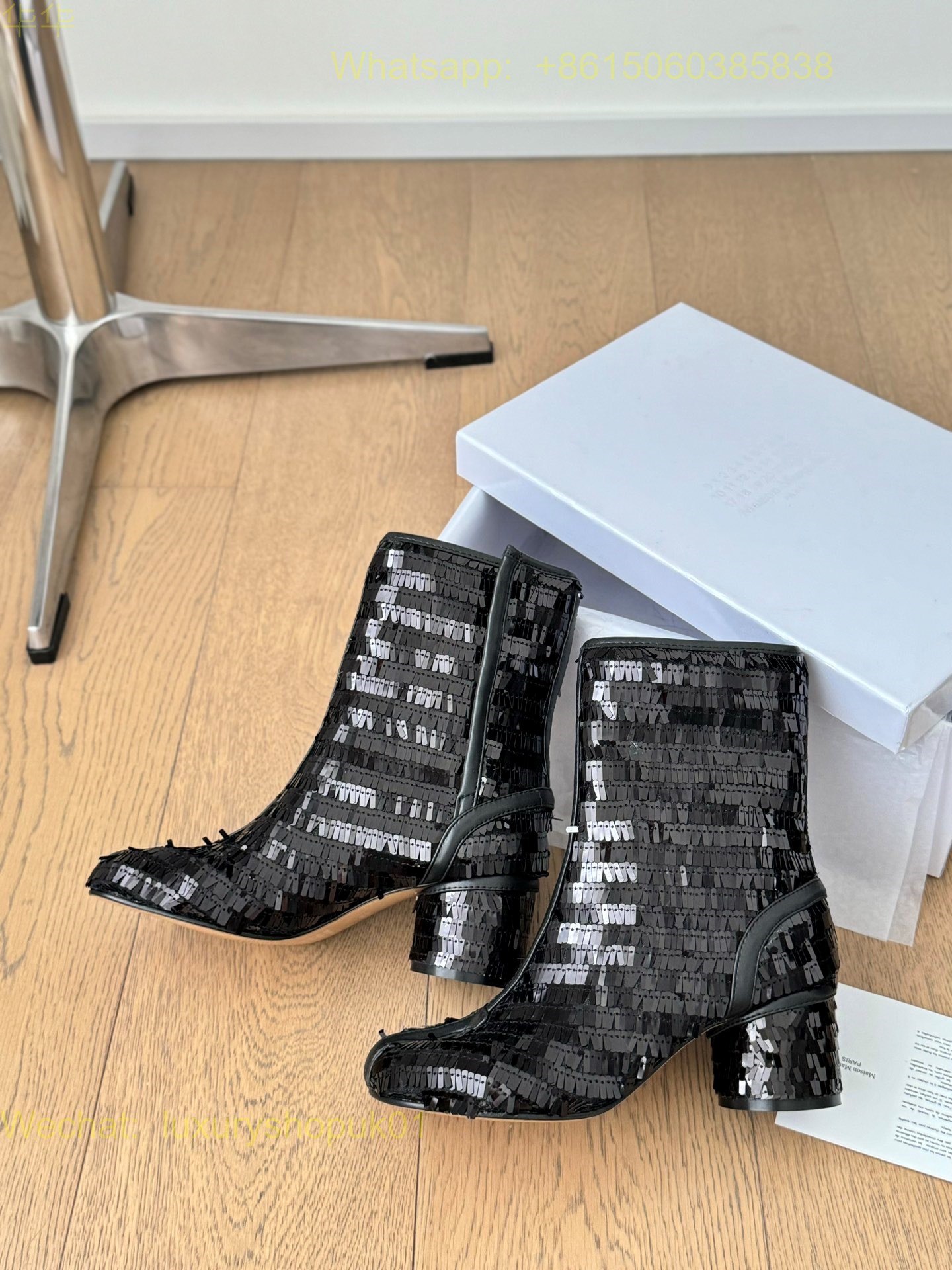 MM6 Maison Margiela sequin Stich-Out Leather Anatomic Tabi Ankle Boots Women Shoes