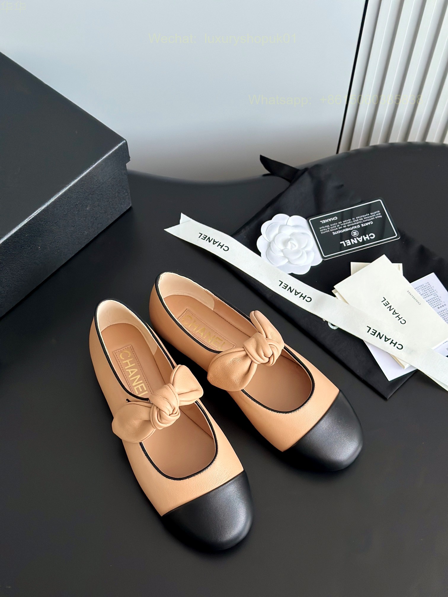 Chanel Bow Strap Ballet flats Leather CC Logo Women Shoes