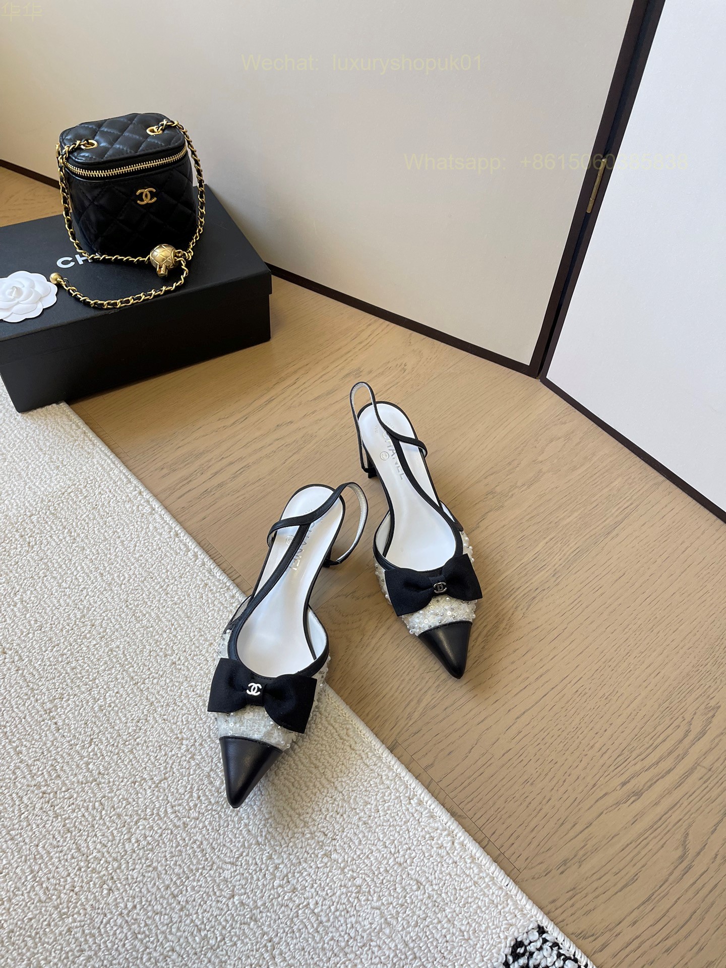 Chanel Pointed Toe Bow Slingback Sandal CC Logo Women Shoes