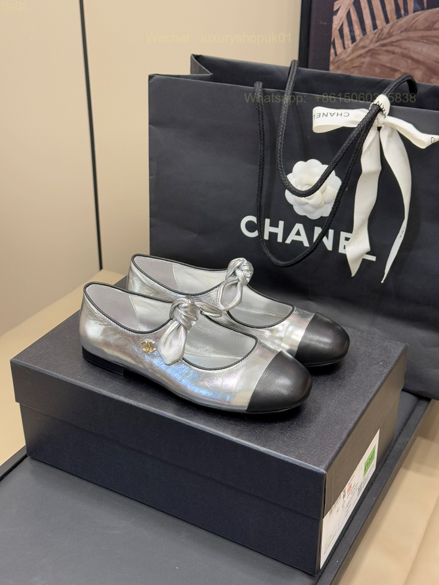Chanel Bow Strap Ballet flats Leather CC Logo Women Shoes