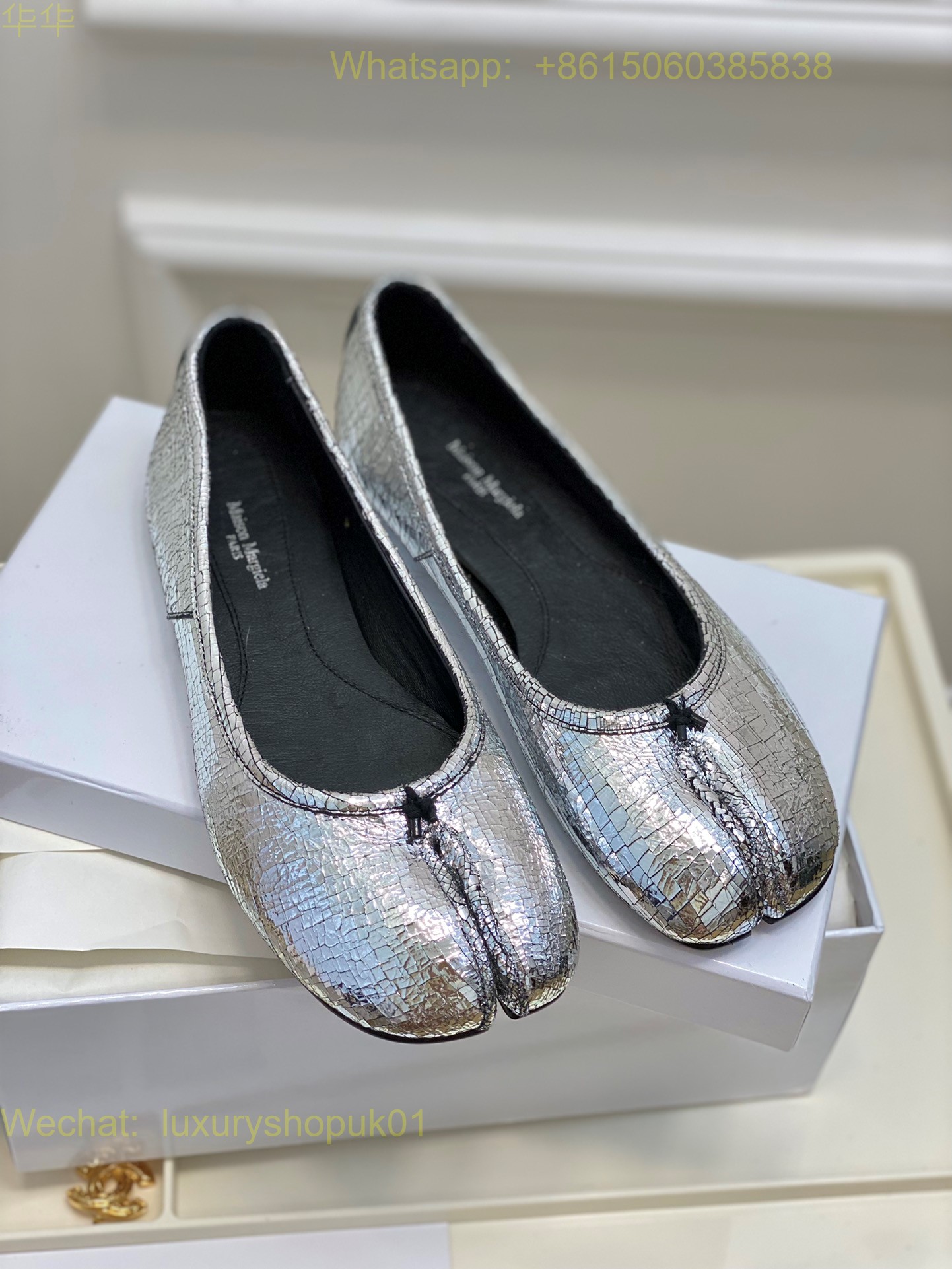 MM6 Maison Margiela tabi stitch-out silver leather ballerina shoes Women Flat Shoes