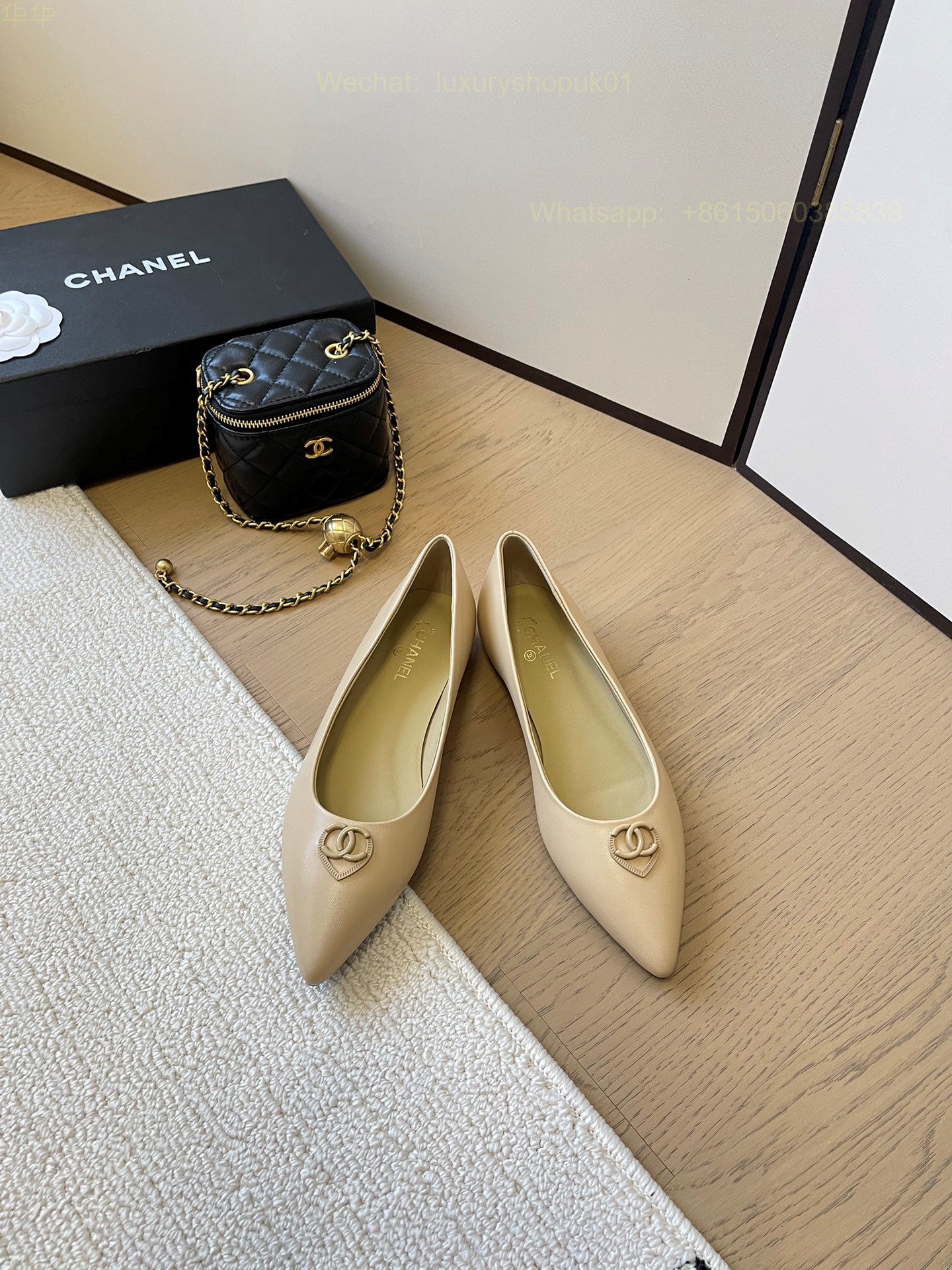 Chanel Leather Pointed Toe Ballet flat CC Logo Women Shoes