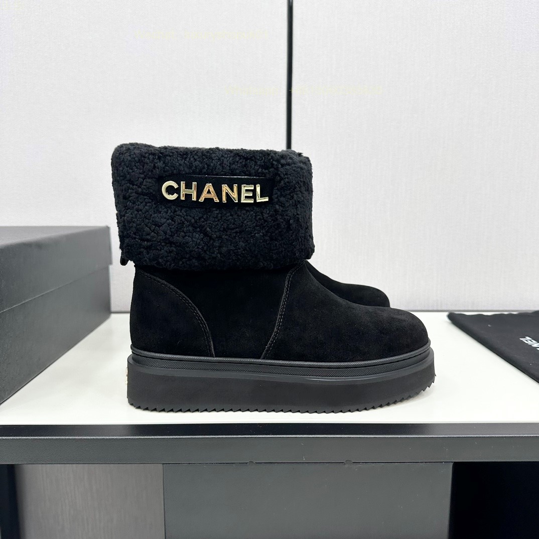 Chanel Fur Shearling Boots Flat Women Snow Shoes