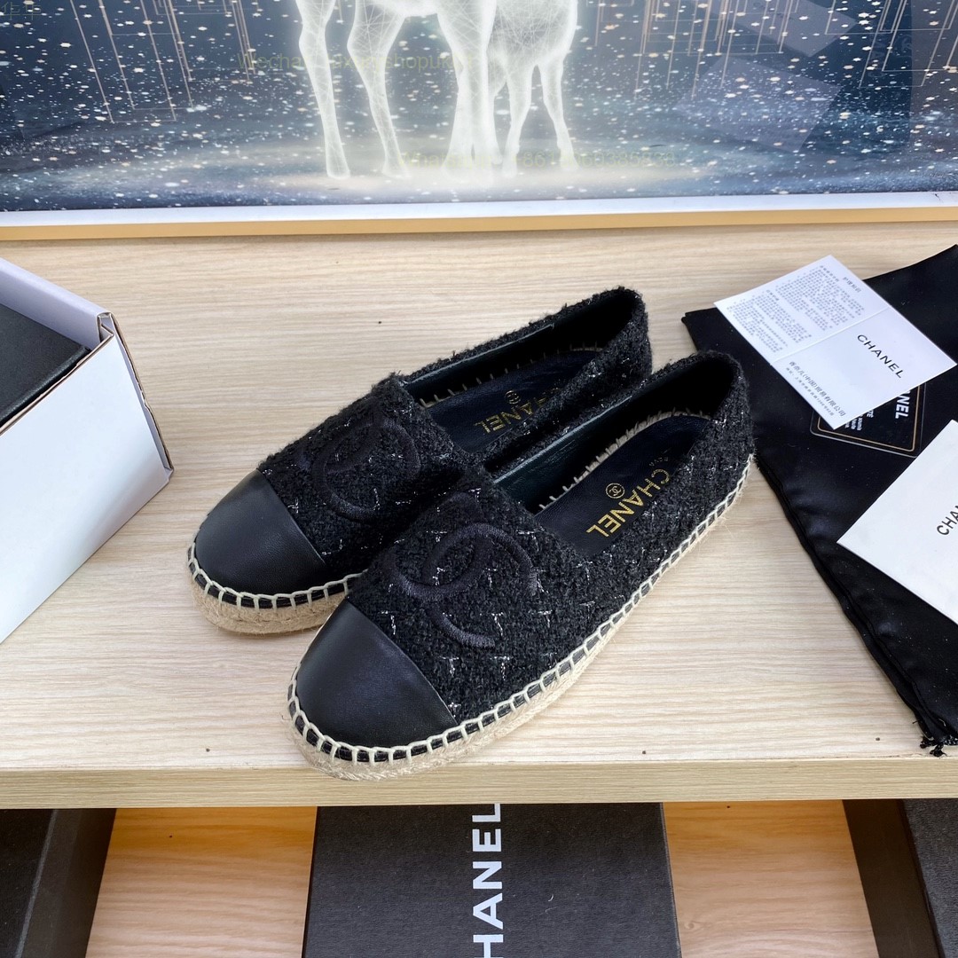 Chanel CC Logo Cap Toe Espadrilles Flat Women Shoes
