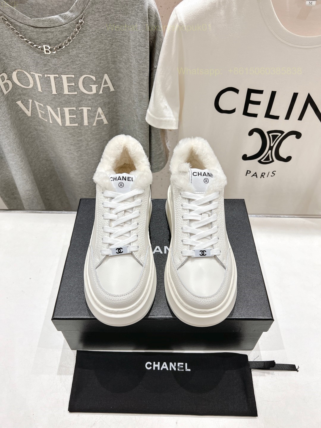 Chanel Fur Shearling Sneaker CC Logo Women Platform Shoes