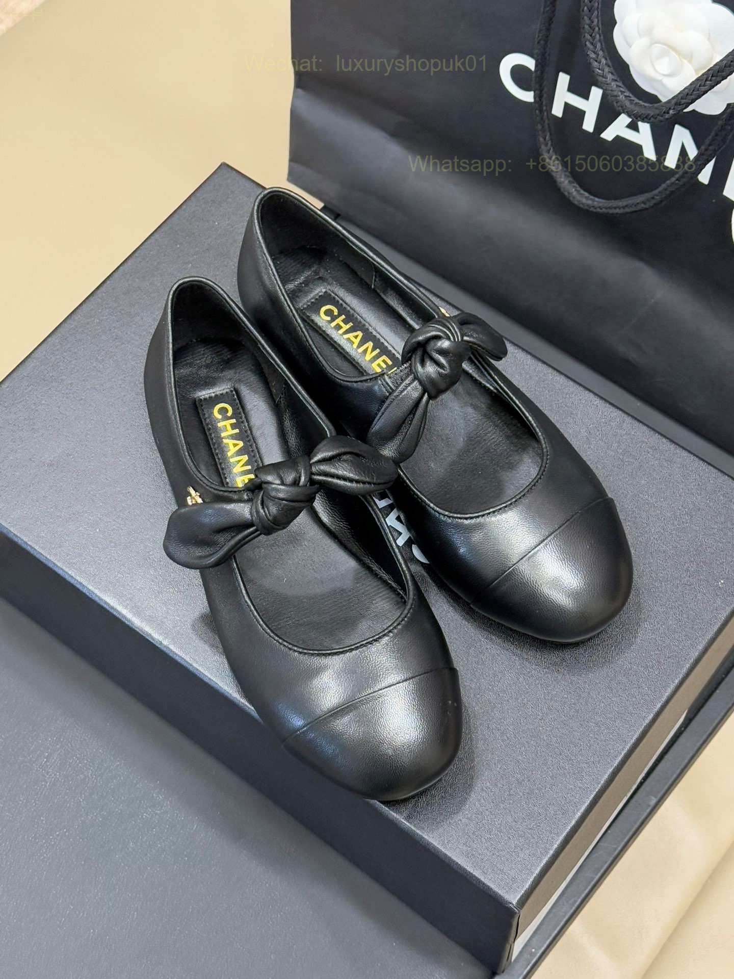 Chanel Bow Strap Ballet flats Leather CC Logo Women Shoes