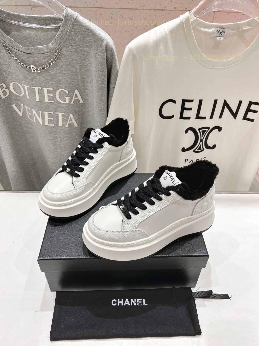 Chanel Fur Shearling Sneaker CC Logo Women Platform Shoes