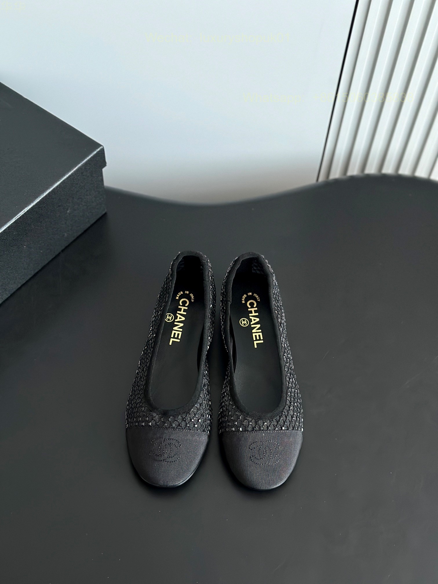 Chanel Mesh Lace Ballet flats Leather CC Logo Women Shoes