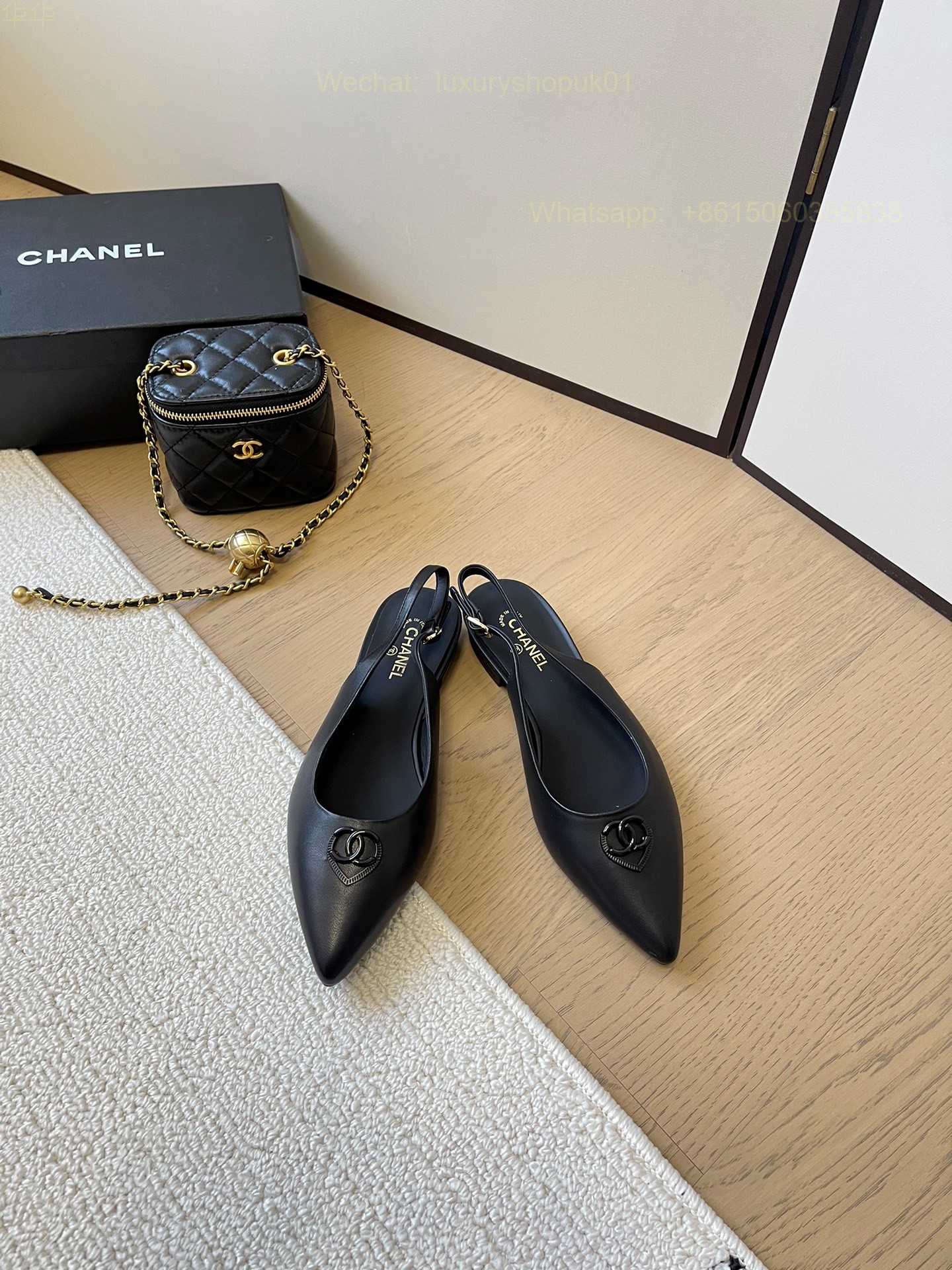Chanel Leather Slingback Pointed Toe Ballet flat CC Logo Women Shoes