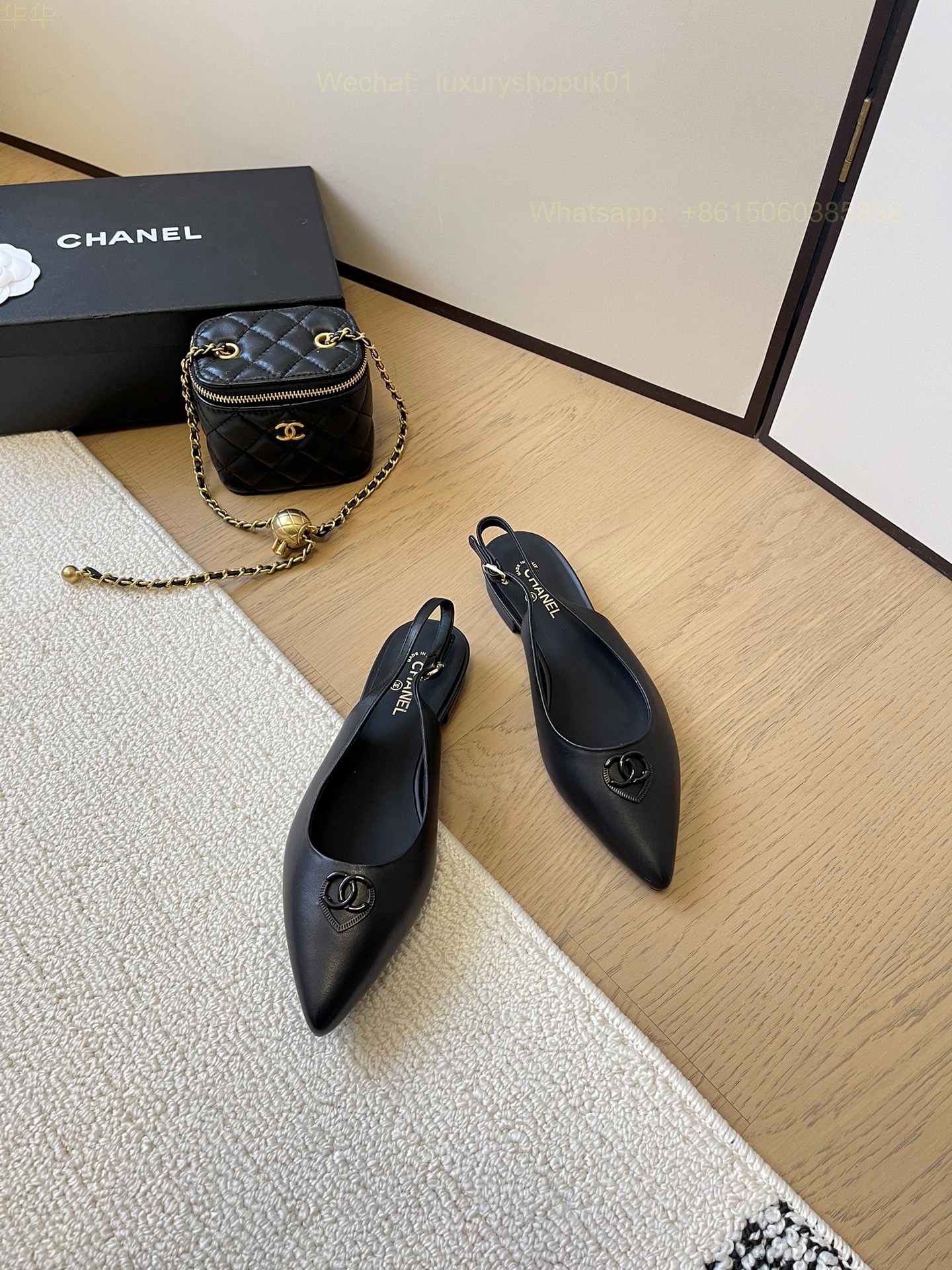 Chanel Leather Slingback Pointed Toe Ballet flat CC Logo Women Shoes