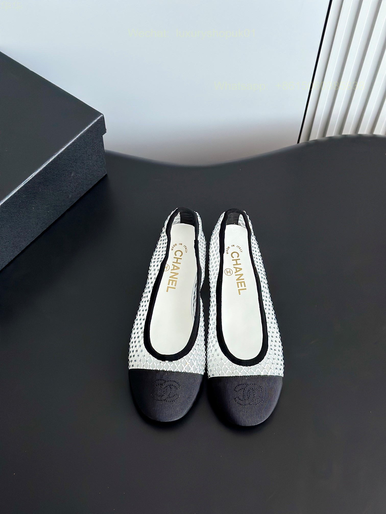 Chanel Mesh Lace Ballet flats Leather CC Logo Women Shoes