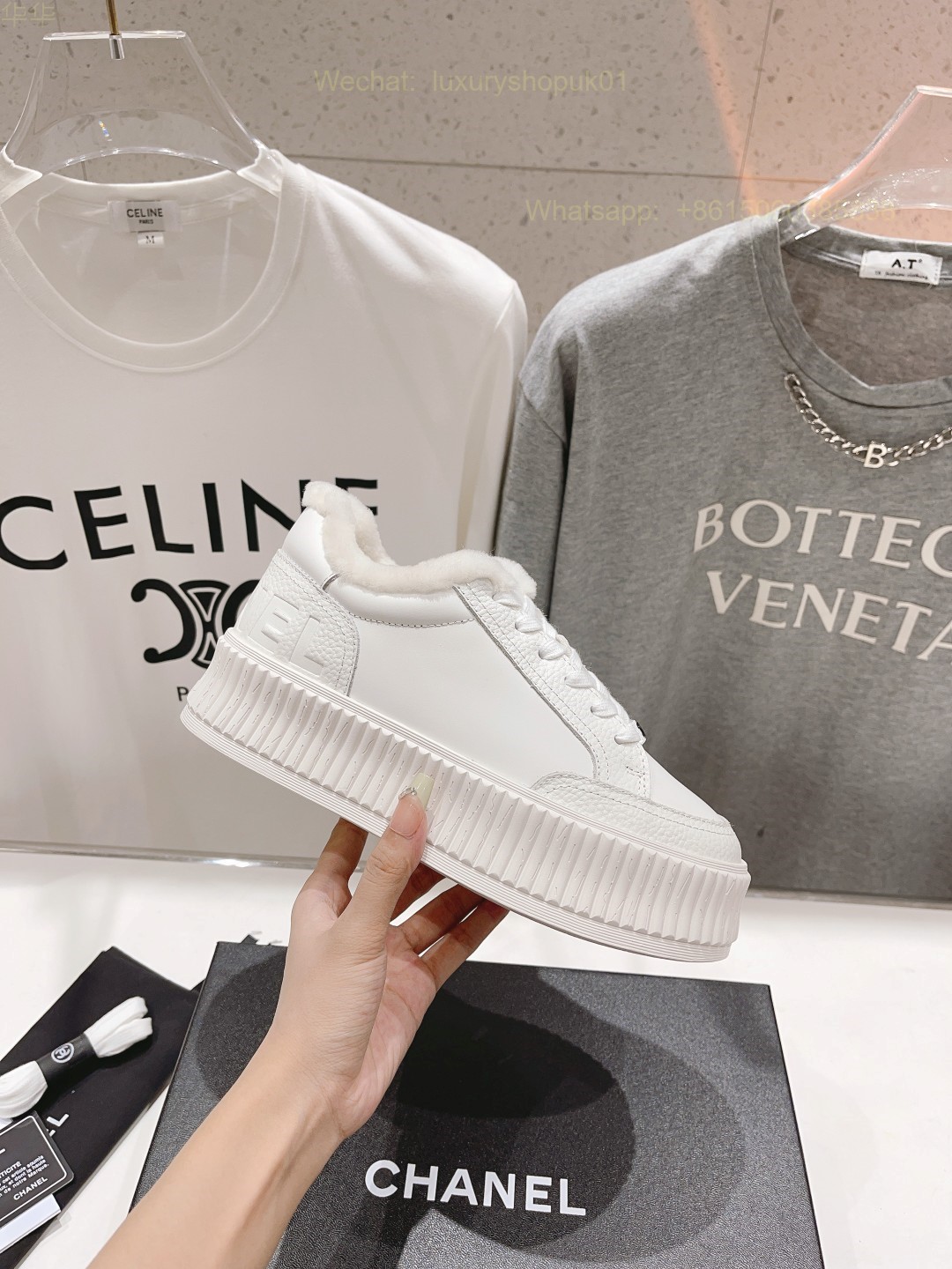 Chanel Fur Shearling Sneaker CC Logo Women Platform Shoes