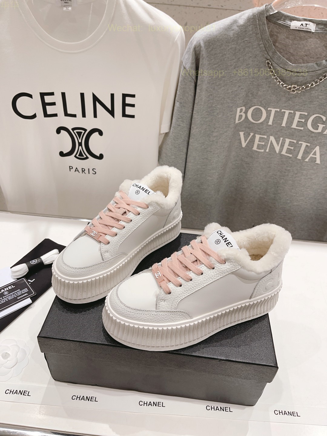 Chanel Fur Shearling Sneaker CC Logo Women Platform Shoes