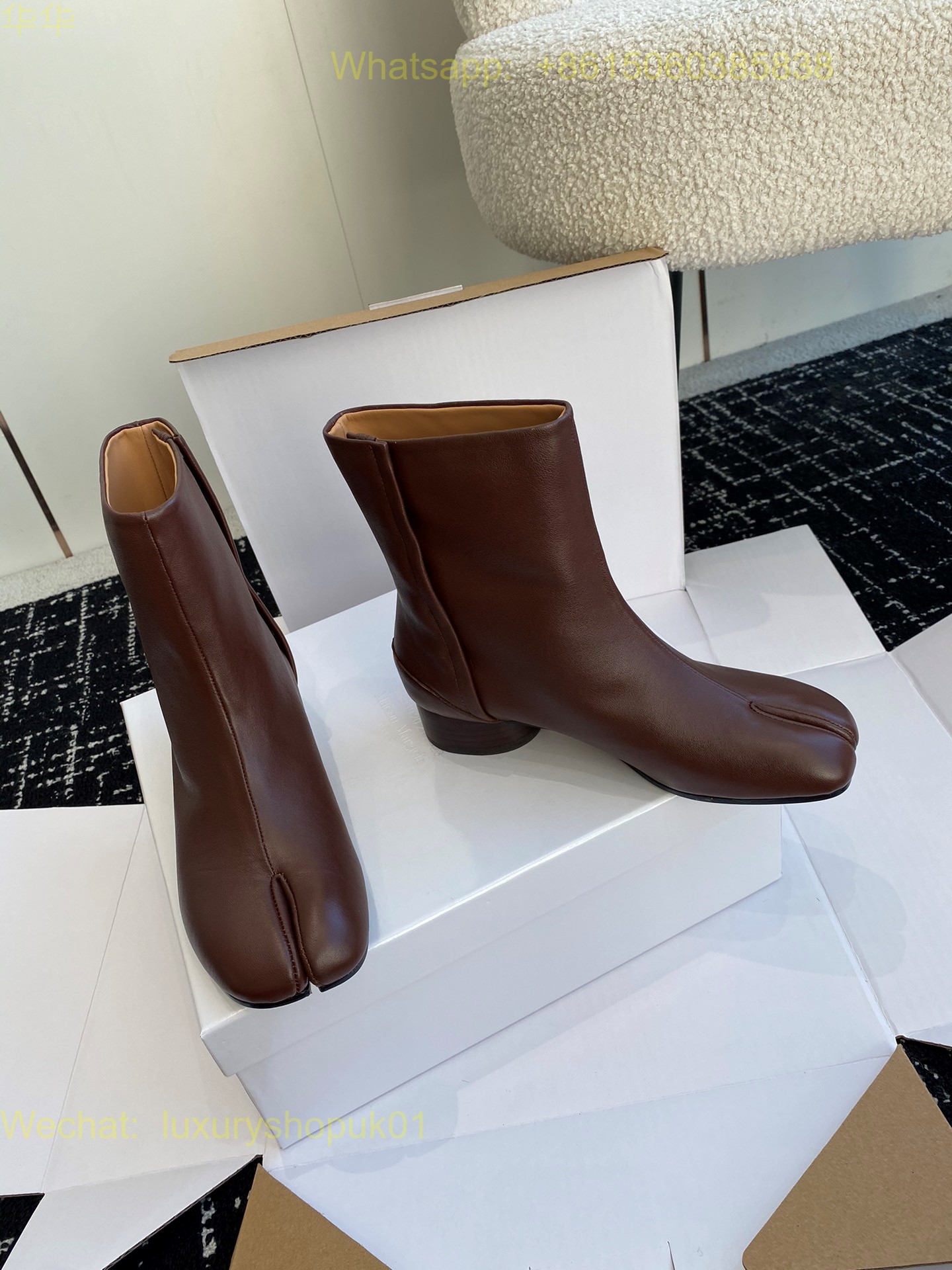 MM6 Maison Margiela Tabi split-toe Stich-Out Leather Ankle Boots Women Shoes