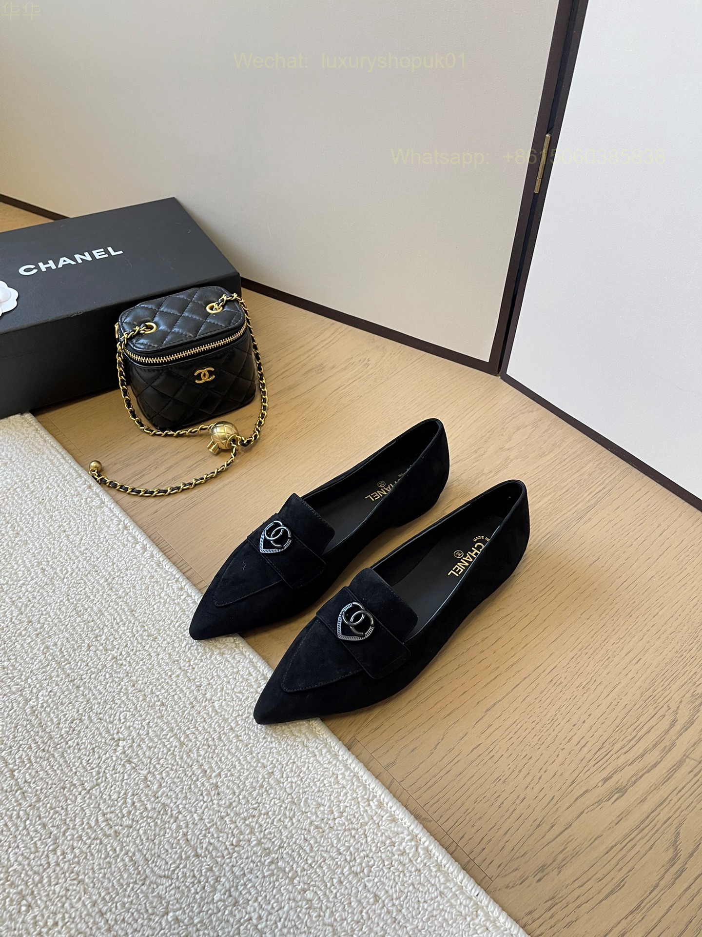 Chanel Leather Loafer Pointed Toe flat CC Logo Women Shoes