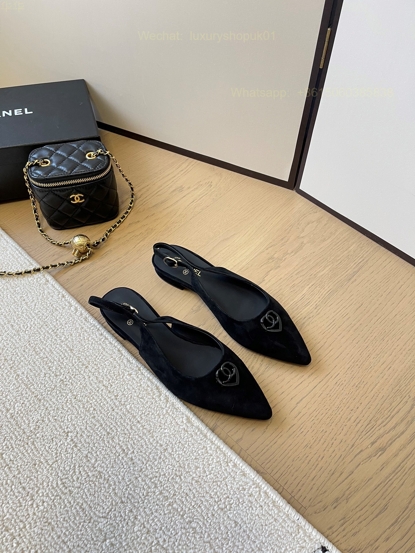 Chanel Leather Slingback Pointed Toe Ballet flat CC Logo Women Shoes