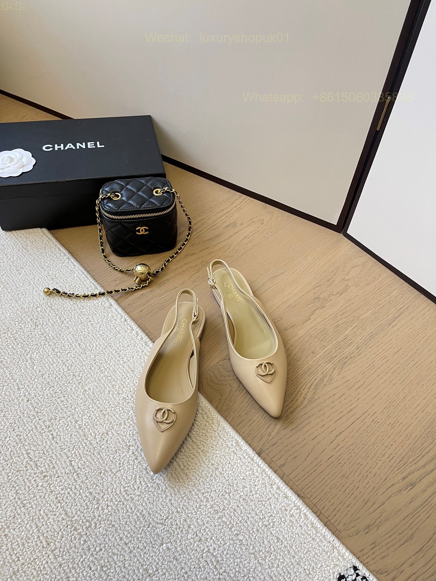 Chanel Leather Slingback Pointed Toe Ballet flat CC Logo Women Shoes