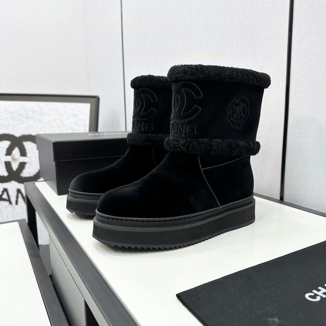Chanel Fur Shearling Boots Flat Women Snow Shoes