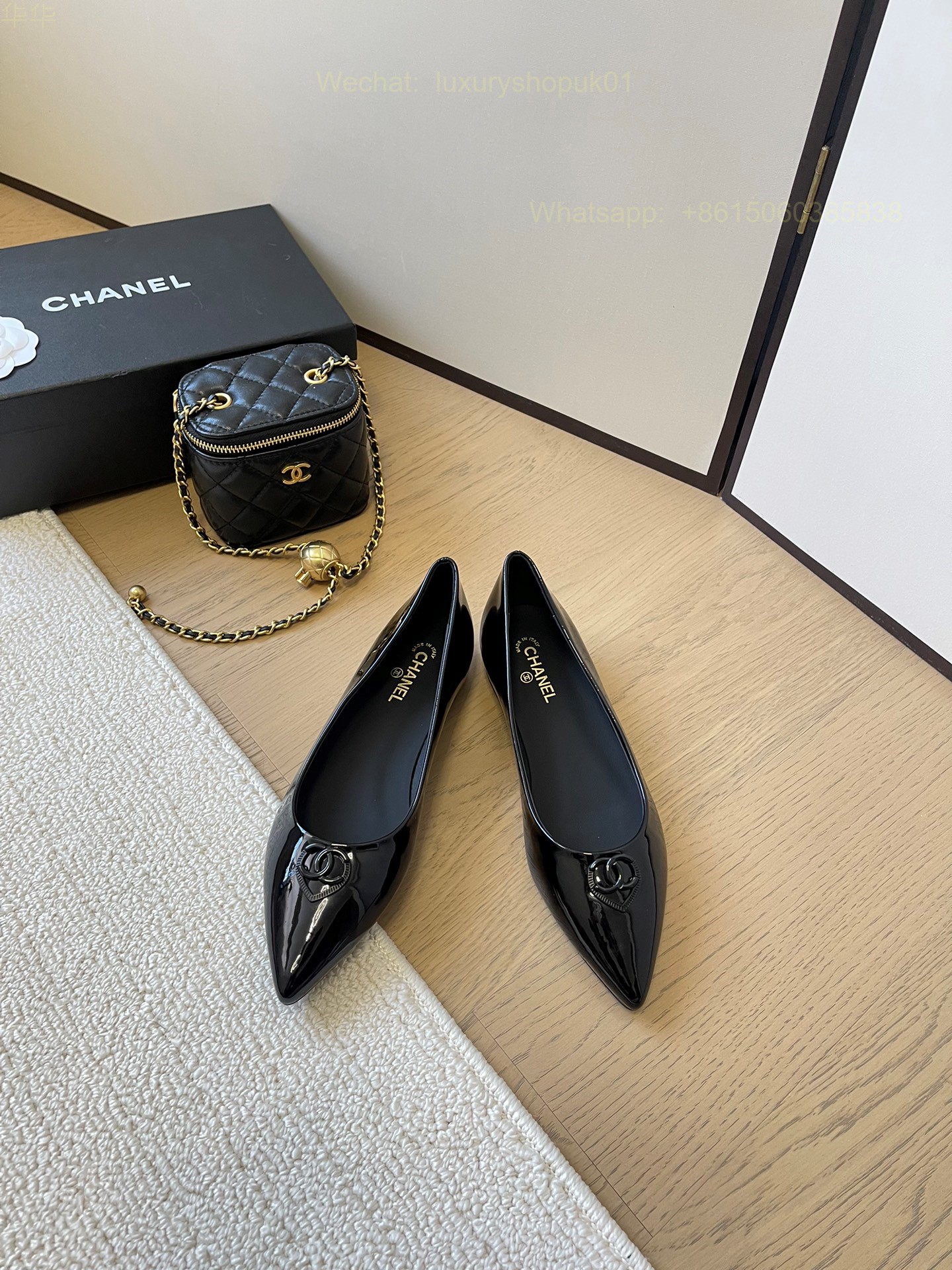 Chanel Leather Pointed Toe Ballet flat CC Logo Women Shoes