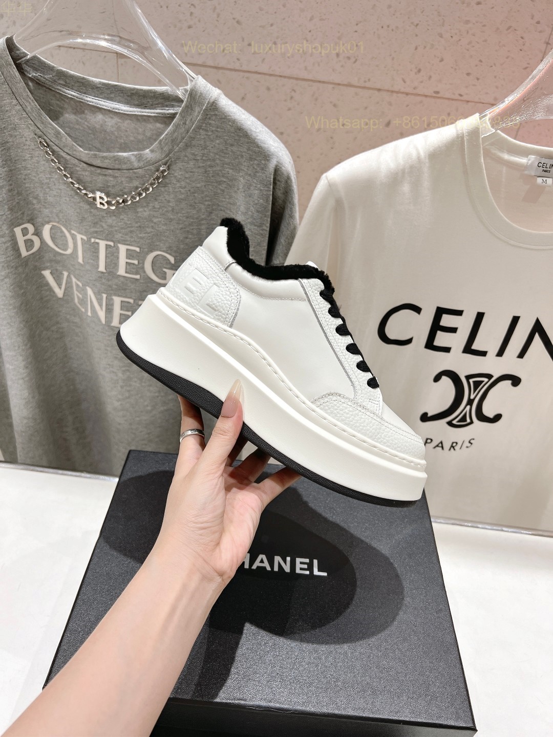 Chanel Fur Shearling Sneaker CC Logo Women Platform Shoes