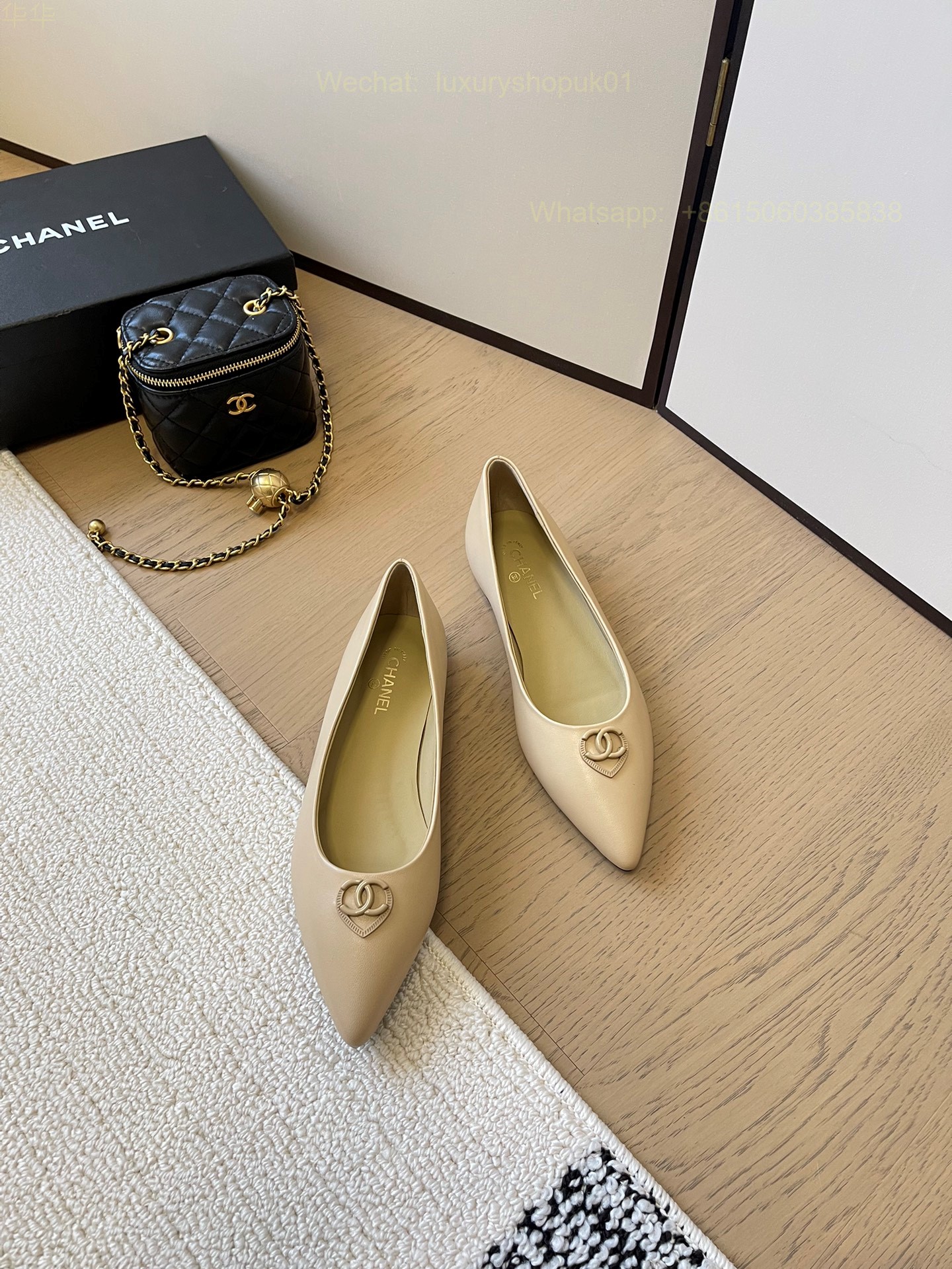 Chanel Leather Pointed Toe Ballet flat CC Logo Women Shoes