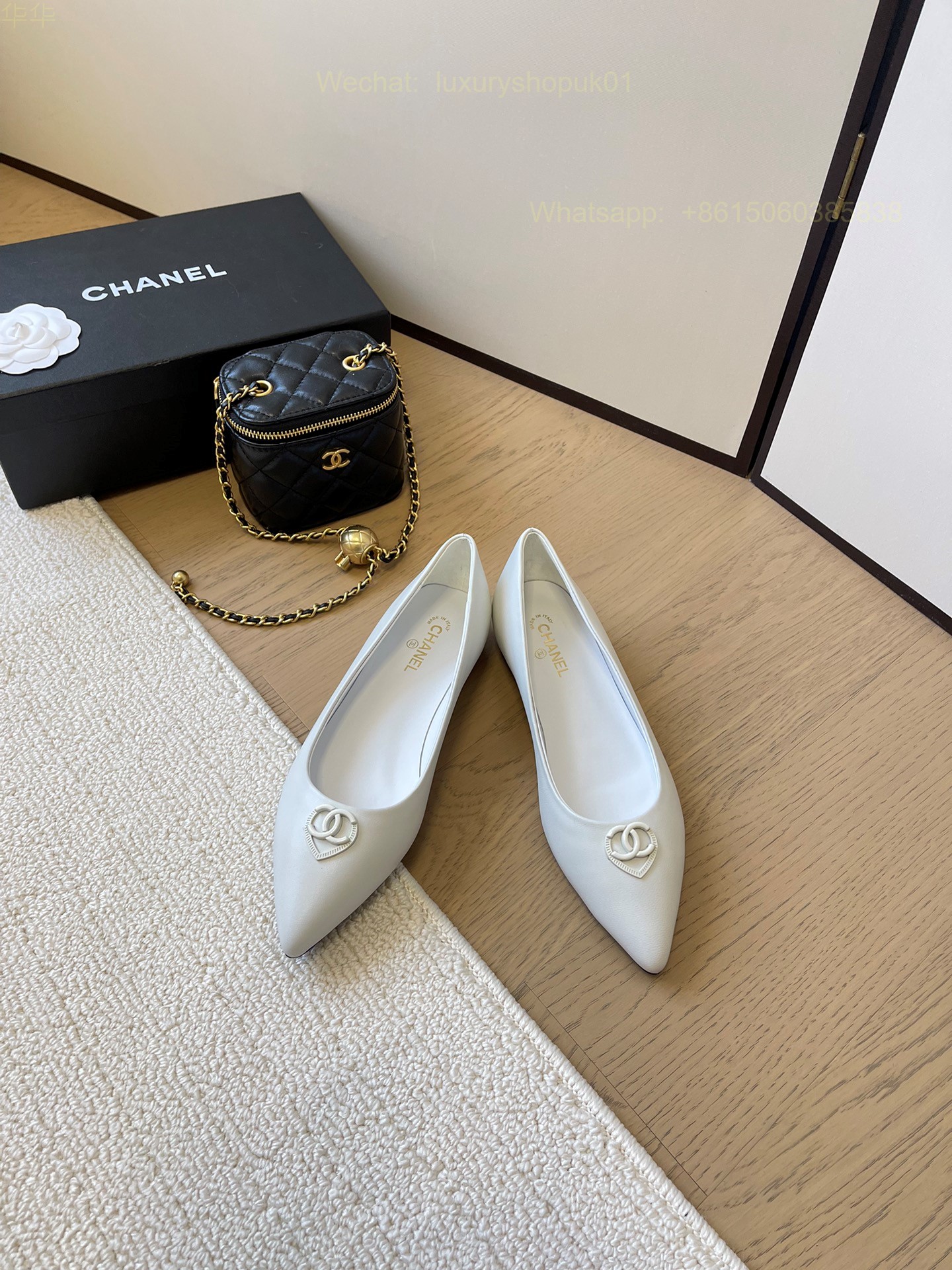 Chanel Leather Pointed Toe Ballet flat CC Logo Women Shoes