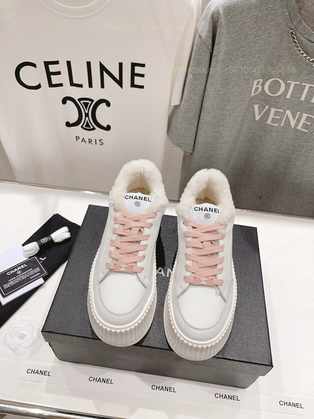 Chanel Fur Shearling Sneaker CC Logo Women Platform Shoes