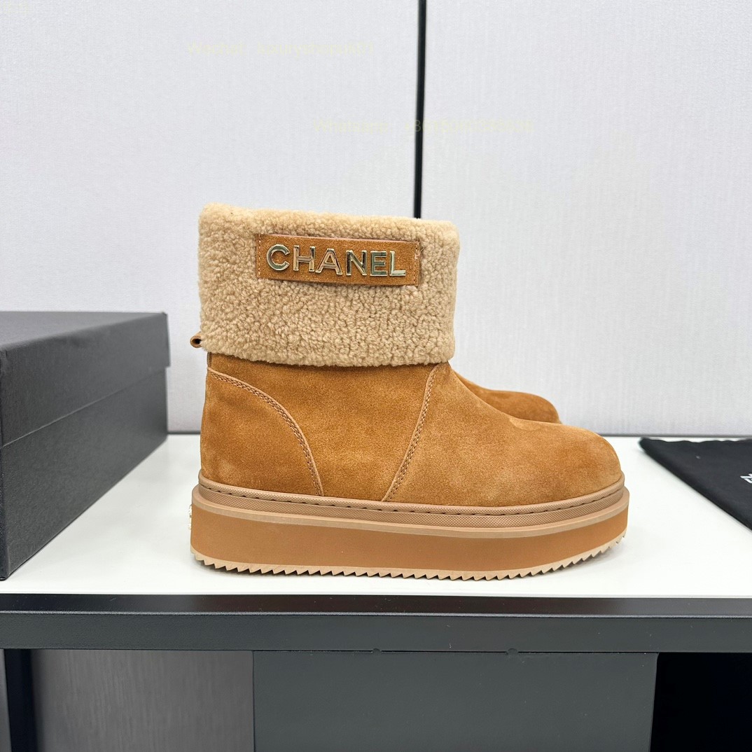 Chanel Fur Shearling Boots Flat Women Snow Shoes