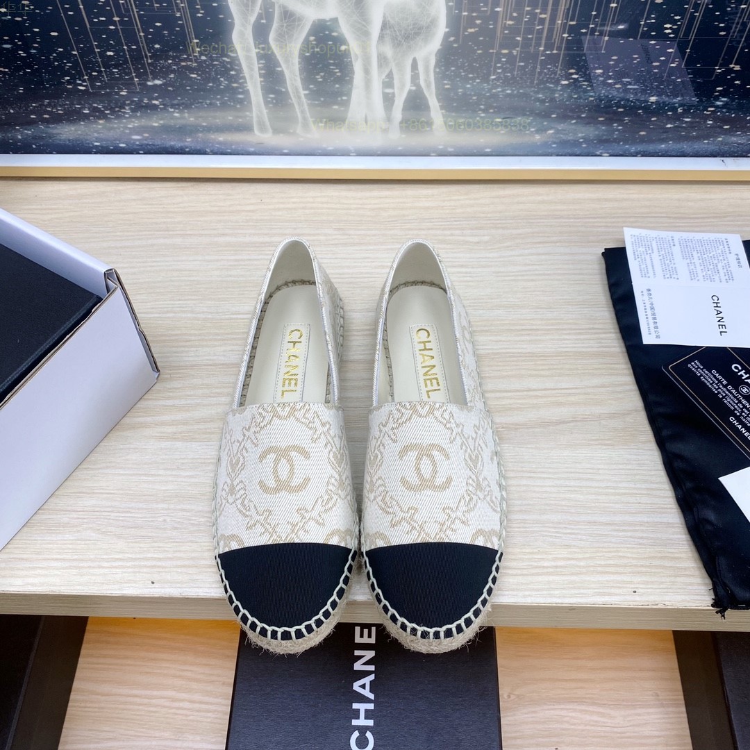 Chanel CC Logo Cap Toe Espadrilles Flat Women Shoes