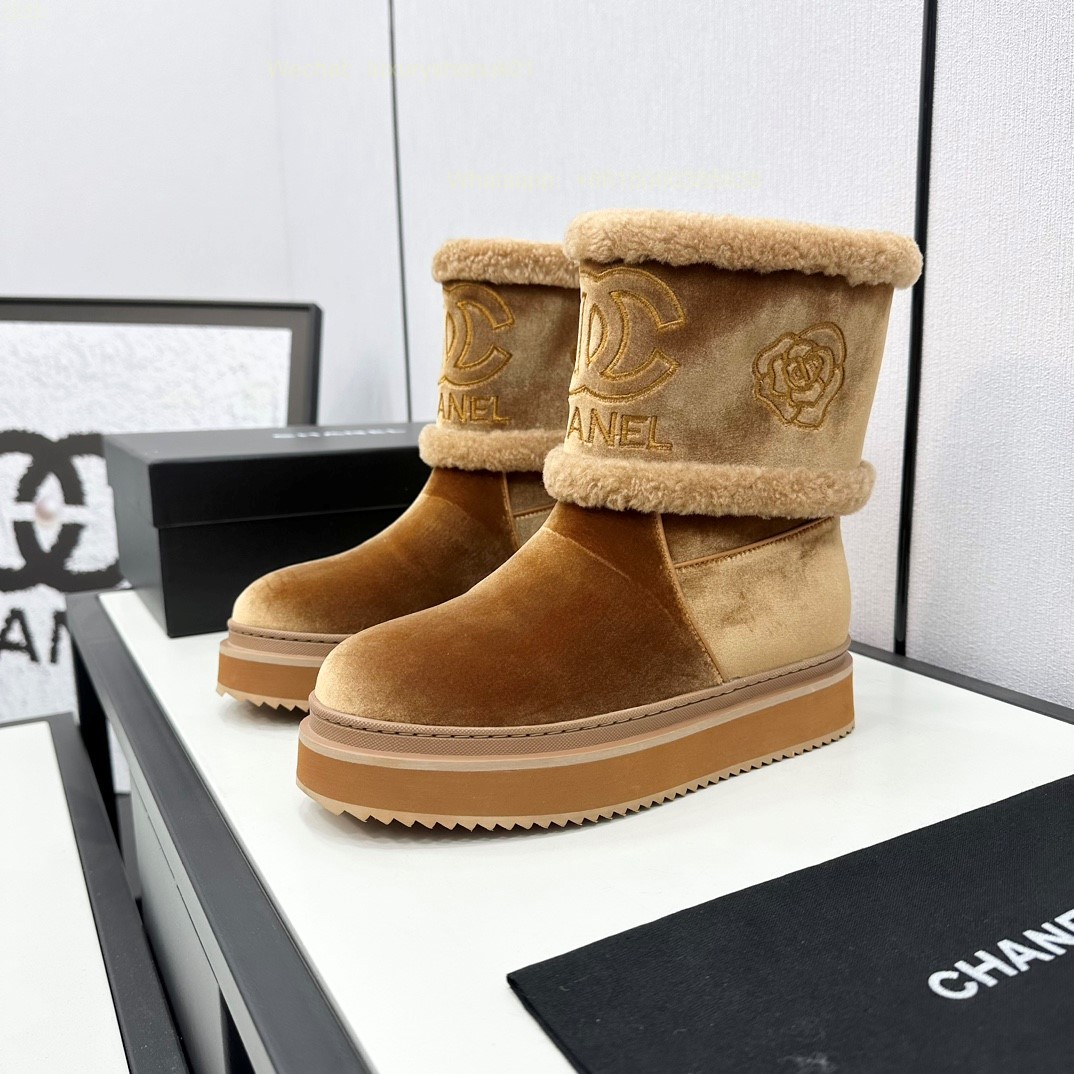 Chanel Fur Shearling Boots Flat Women Snow Shoes