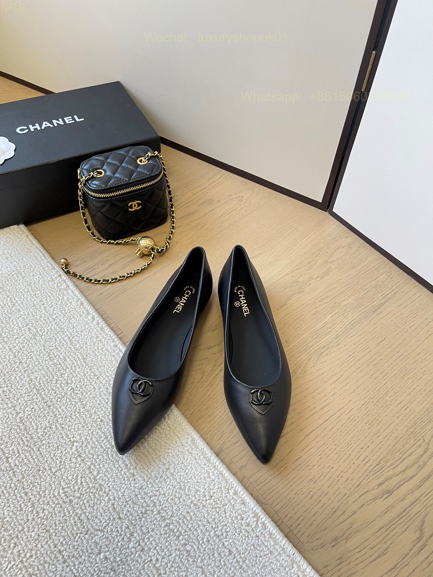 Chanel Leather Pointed Toe Ballet flat CC Logo Women Shoes