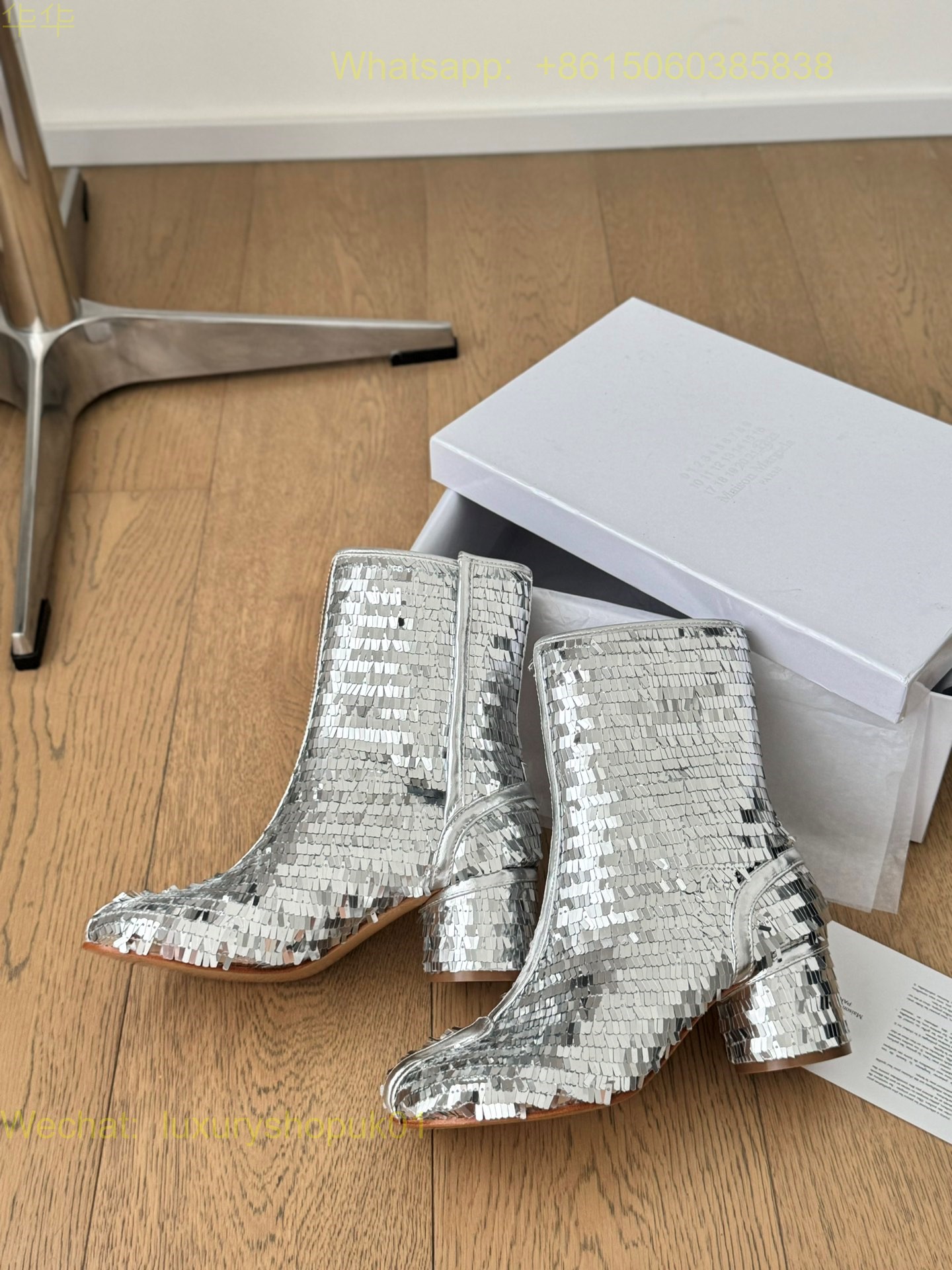 MM6 Maison Margiela sequin Stich-Out Leather Anatomic Tabi Ankle Boots Women Shoes