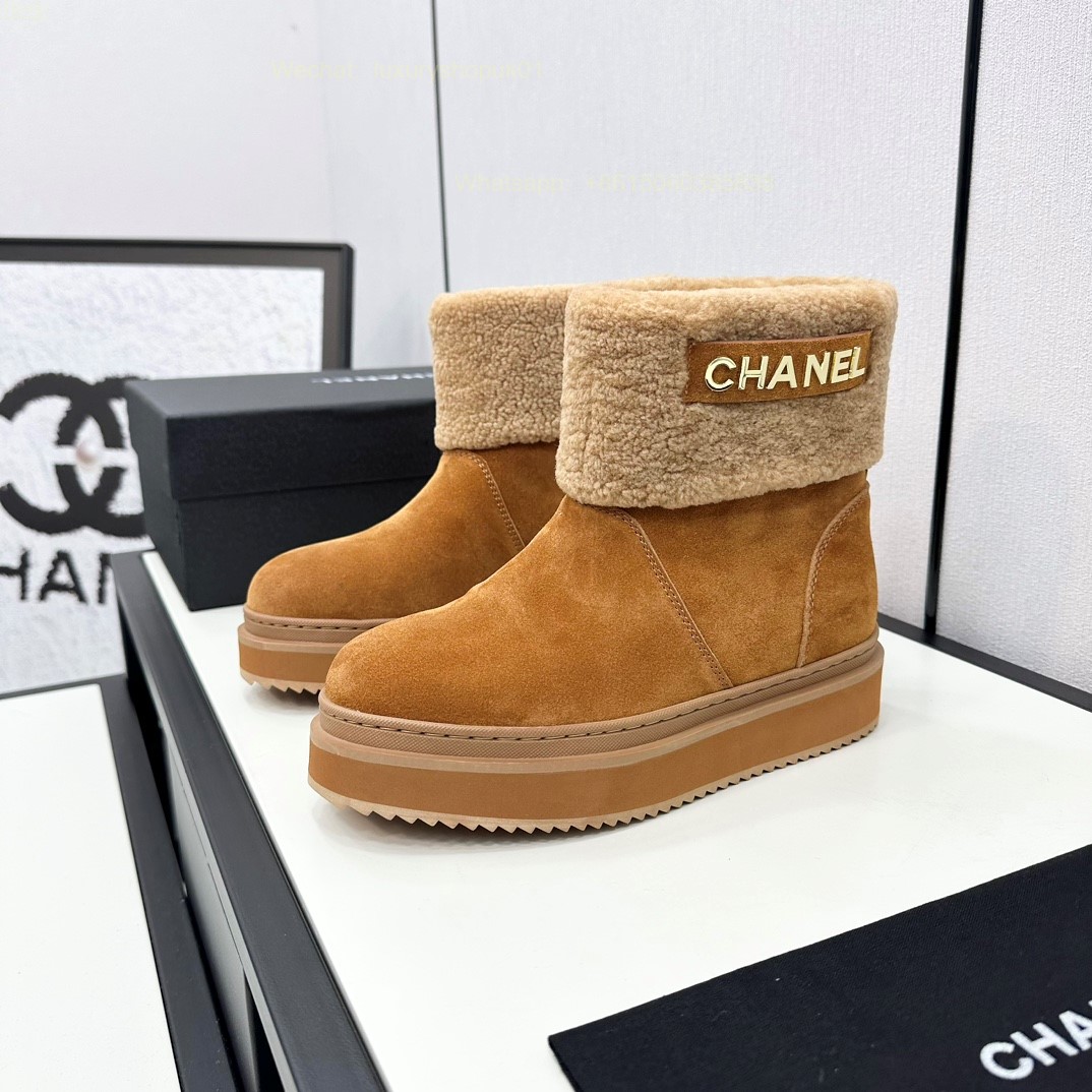 Chanel Fur Shearling Boots Flat Women Snow Shoes