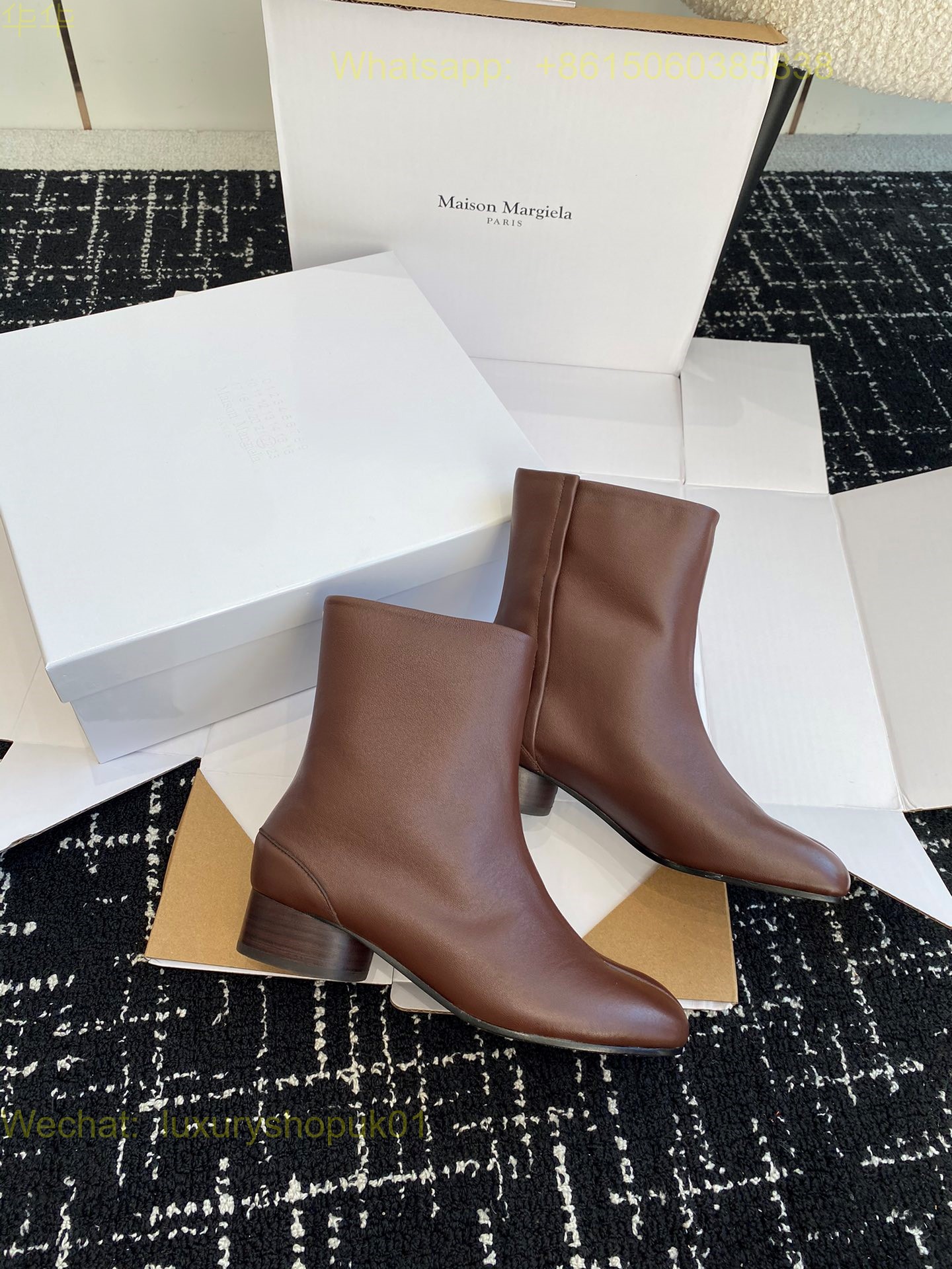 MM6 Maison Margiela Tabi split-toe Stich-Out Leather Ankle Boots Women Shoes