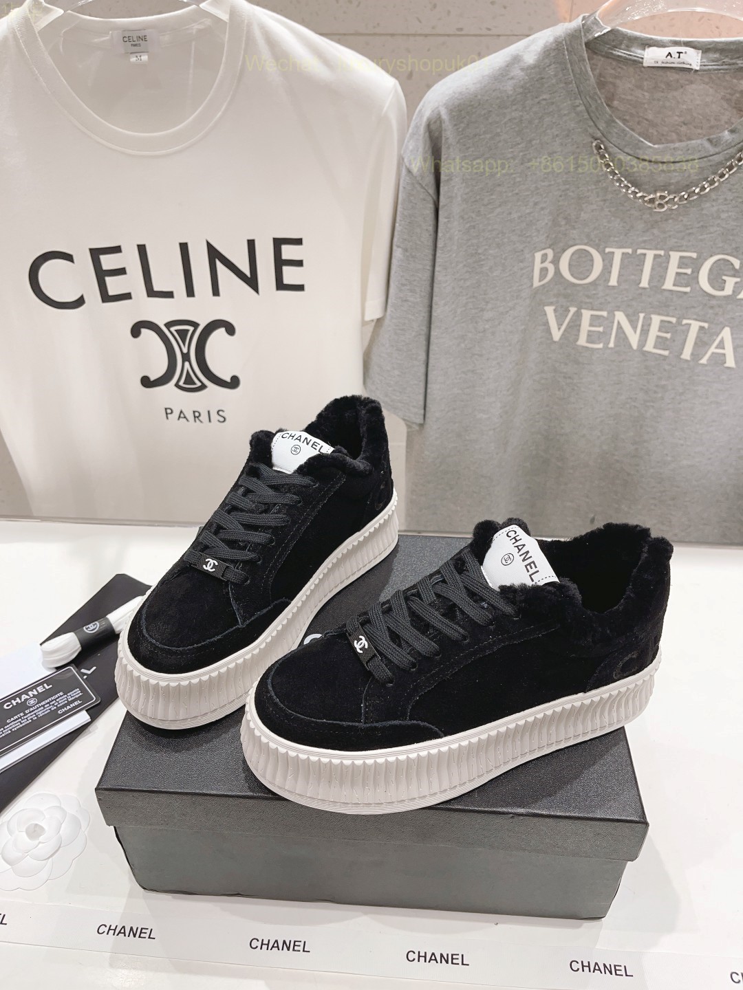 Chanel Fur Shearling Sneaker CC Logo Women Platform Shoes