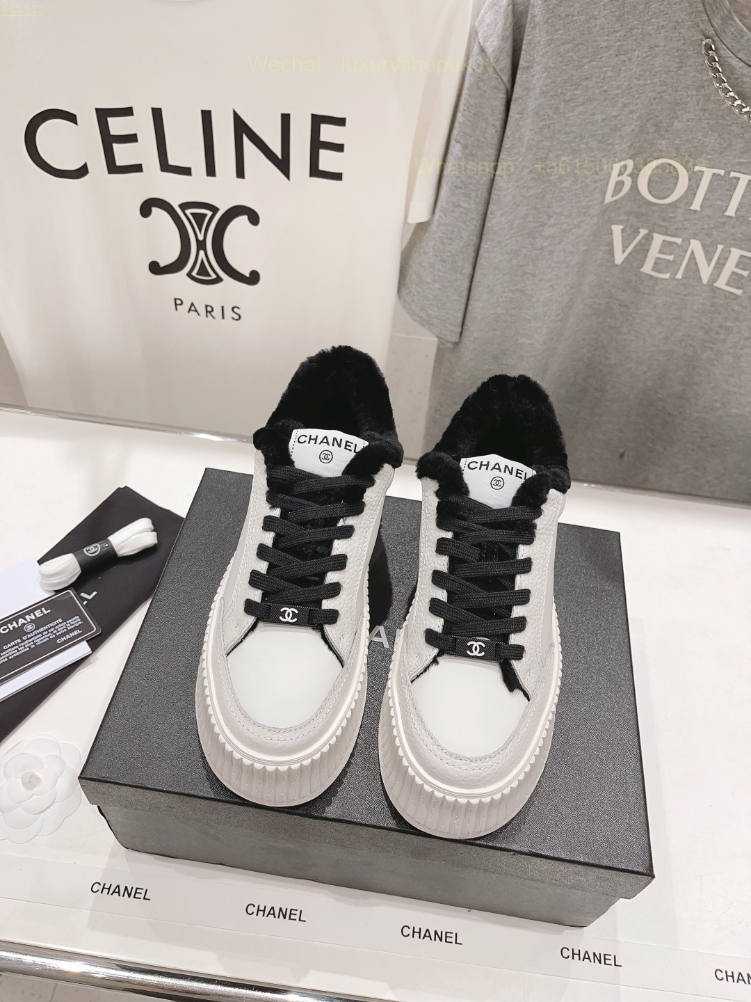 Chanel Fur Shearling Sneaker CC Logo Women Platform Shoes