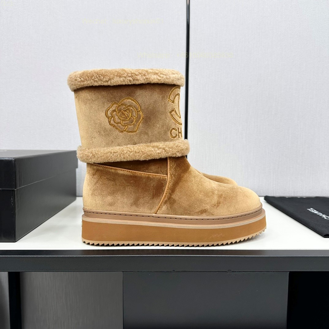 Chanel Fur Shearling Boots Flat Women Snow Shoes